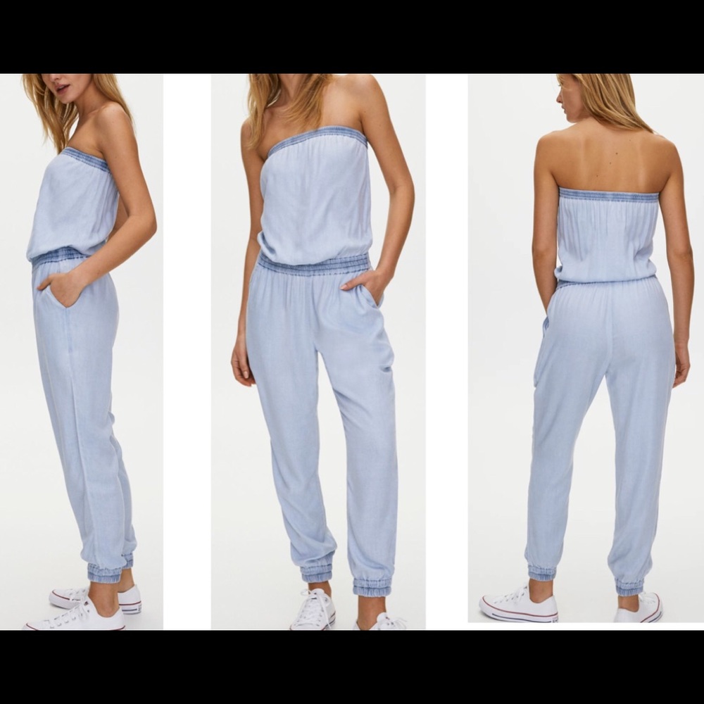 Aritzia Talula 100% Rayon Denim Strapless Jumpsuit